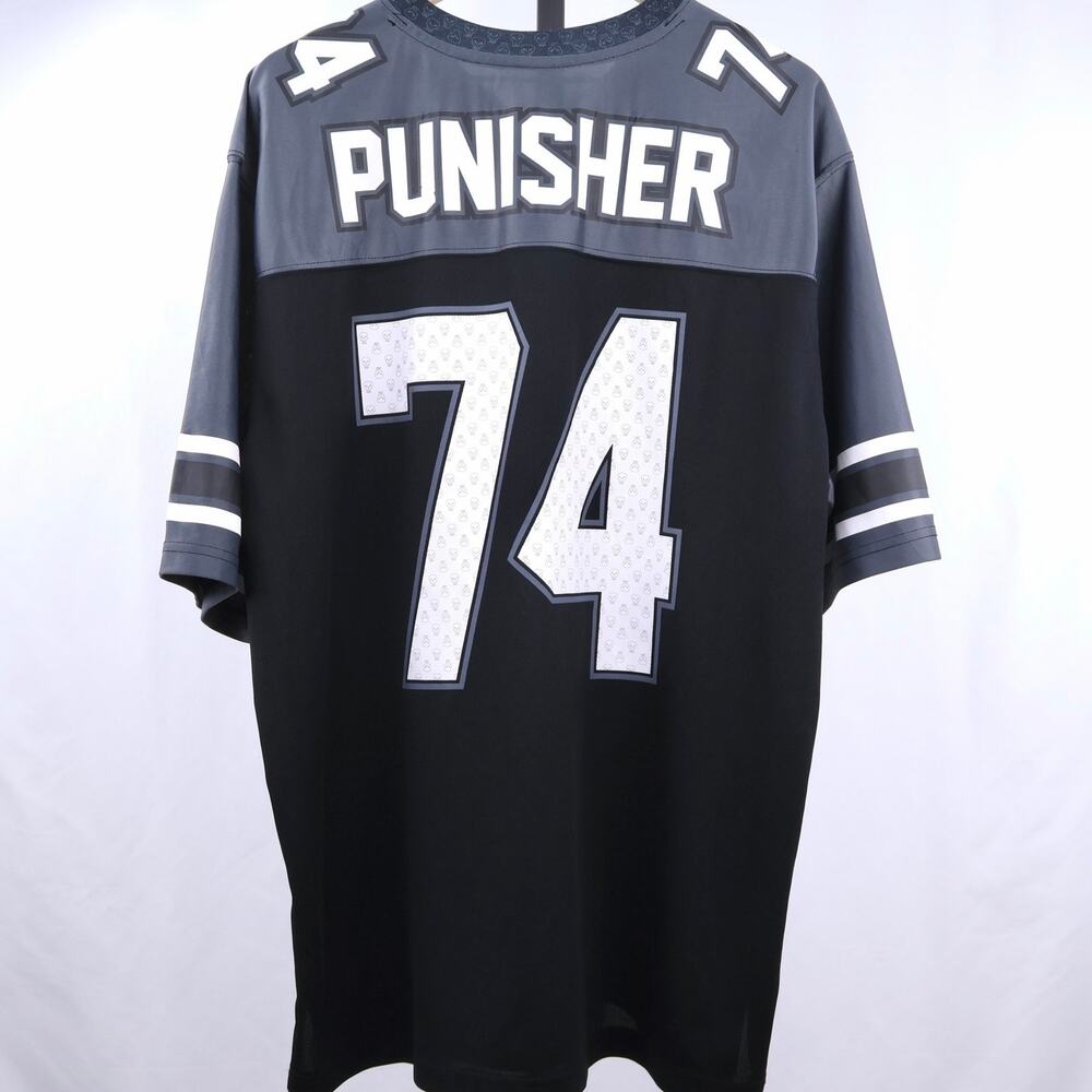Marvel Punisher Football Jersey Mens 2XL Black Gray #74 Skull Graphic